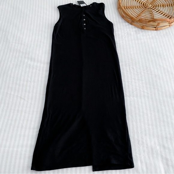 ATM Anthony Thomas Melillo Sleeveless Henley Midi Dress in Black Ribbed NEW L - Picture 7 of 15